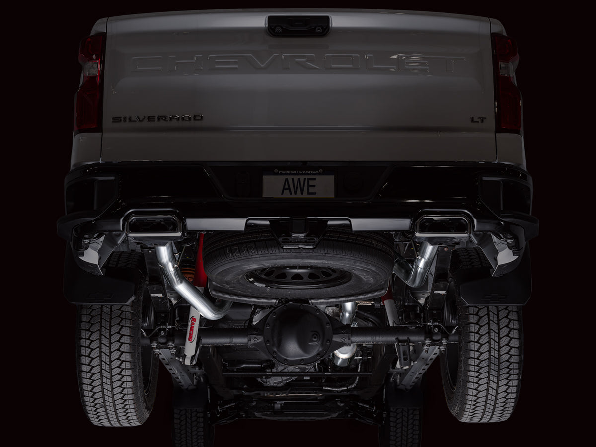 AWE 0FG Catback Split Rear Exit Exhaust for 4th Gen Silverado/Sierra 1500 6.2L (With Bumper Cutouts) - OE Tips - Apollo Off-Road