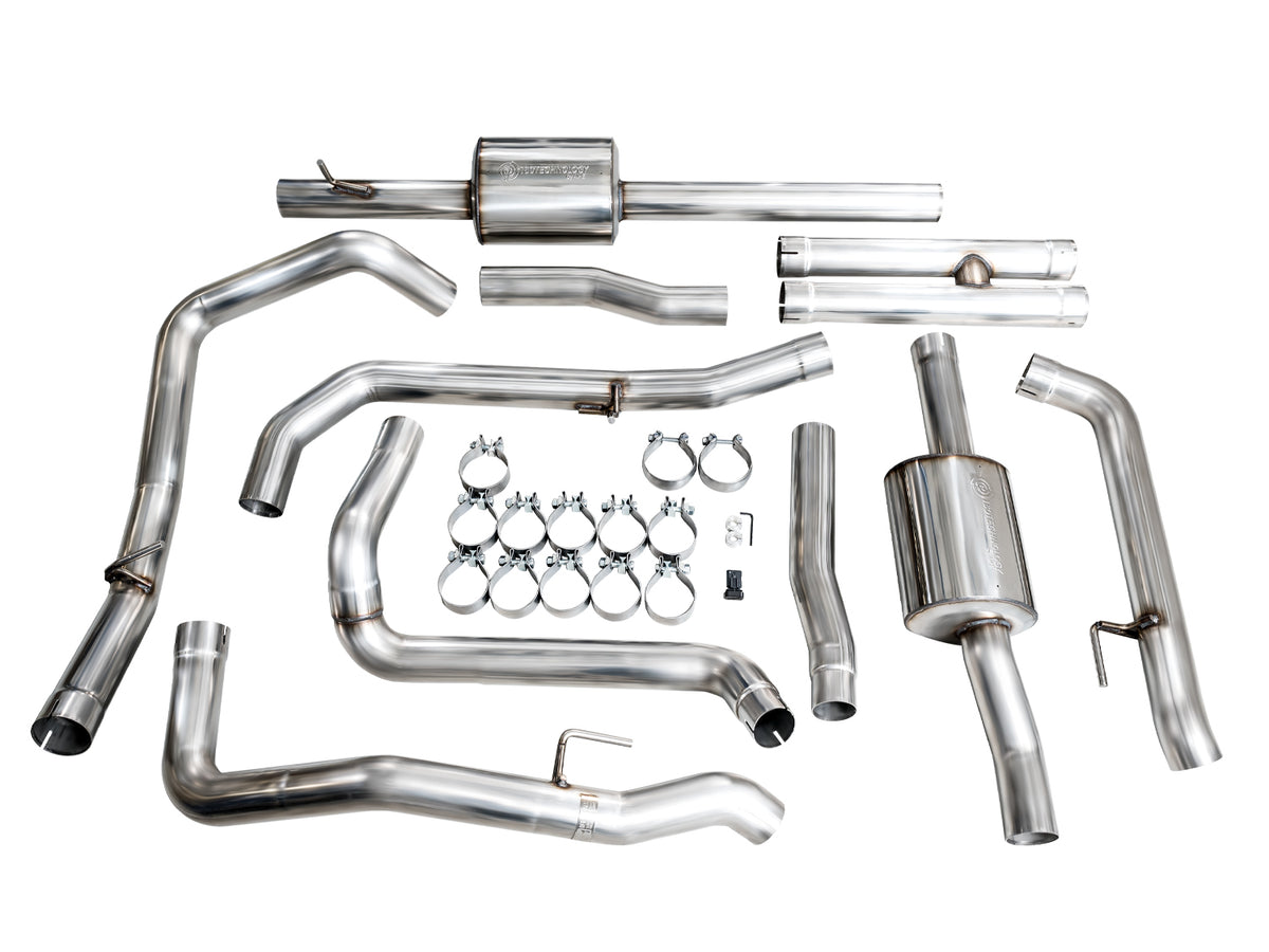 AWE 0FG Catback Split Rear Exit Exhaust for 4th Gen Silverado/Sierra 1500 6.2L (With Bumper Cutouts) - OE Tips - Apollo Off-Road
