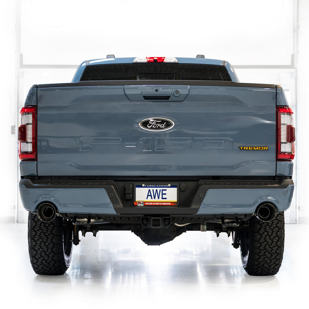 AWE 0FG Non-Resonated Catback for '21+ Ford F-150 Tremor (With Bumper Cutouts) - Diamond Black Tips - Apollo Off-Road