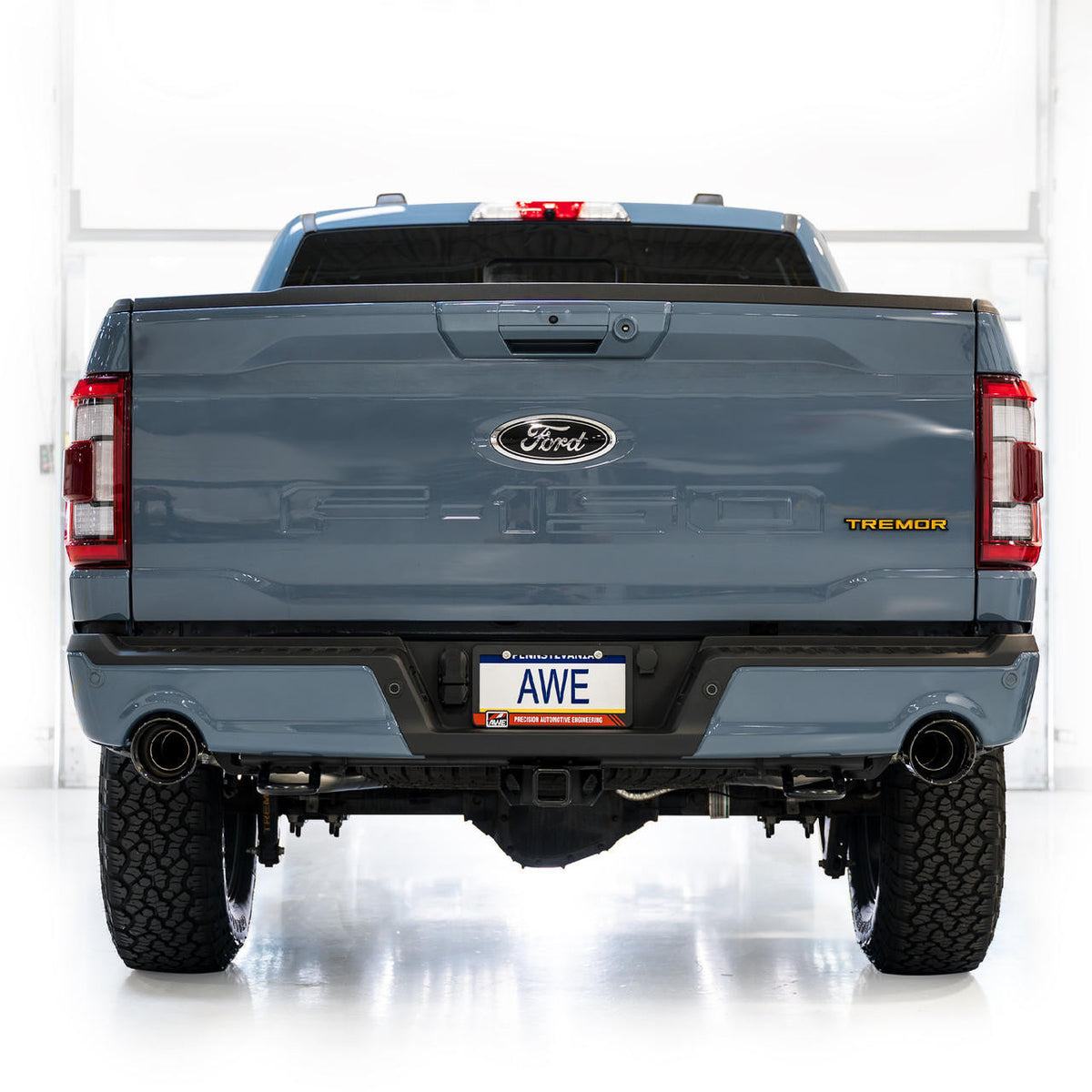 AWE 0FG Non-Resonated Catback for '21+ Ford F-150 Tremor (With Bumper Cutouts) - Diamond Black Tips - Apollo Off-Road