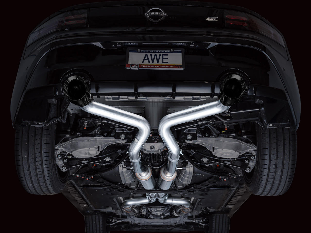 AWE Track Edition Exhaust for Nissan Z - Diamond Black Tips - Apollo Off-Road