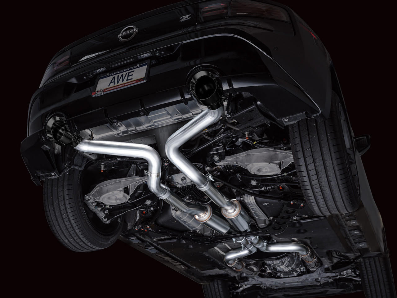 AWE Track Edition Exhaust for Nissan Z - Diamond Black Tips - Apollo Off-Road