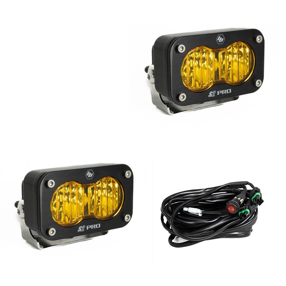 Baja Designs S2 Pro Black LED Light Pod Pair, Wide Cornering Pattern, Amber - Apollo Off-Road
