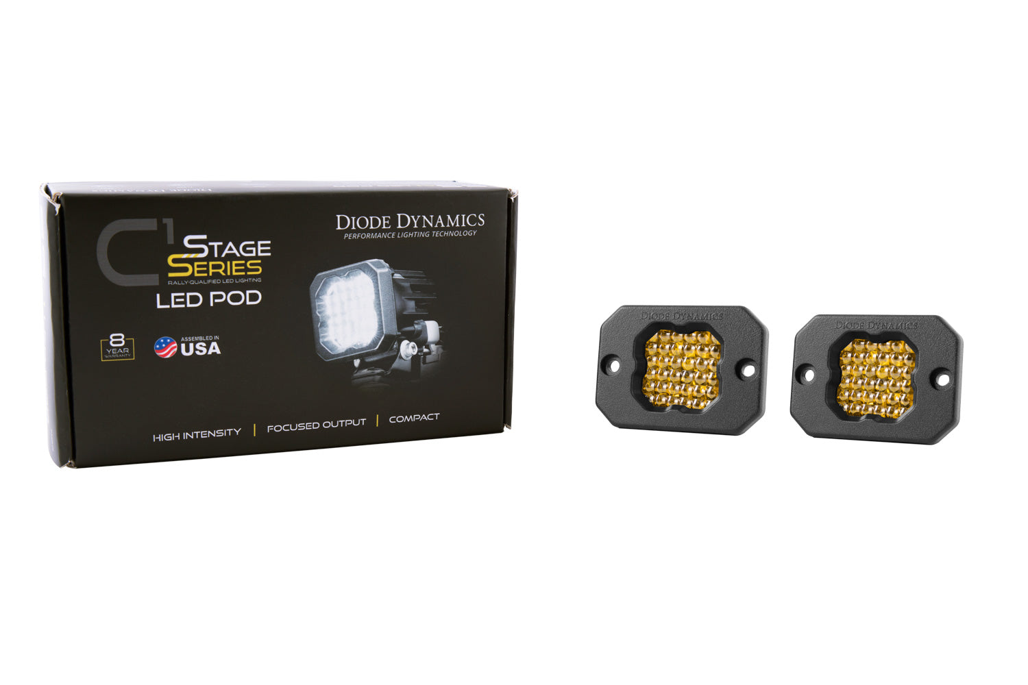 Diode Dynamics SSC1 LED Pod Pro Yellow Flood Flush ABL (pair)