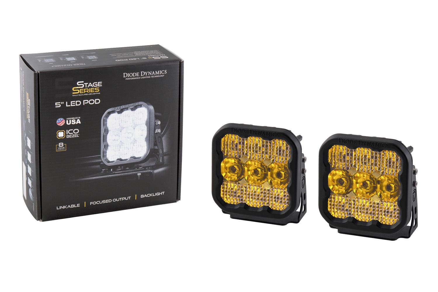 Diode Dynamics SS5 LED Pod Pro Yellow Flood (pair)
