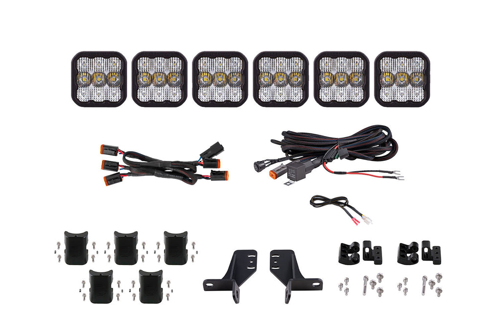 Diode Dynamics Bronco SS5 6-Pod CrossLink Grille Lightbar Kit Sport White Combo