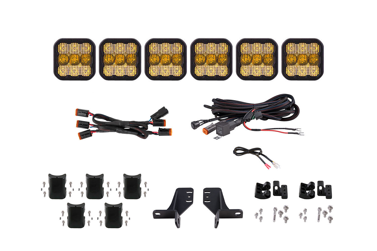 Diode Dynamics Bronco SS5 6-Pod CrossLink Grille Lightbar Kit Sport Yellow Combo