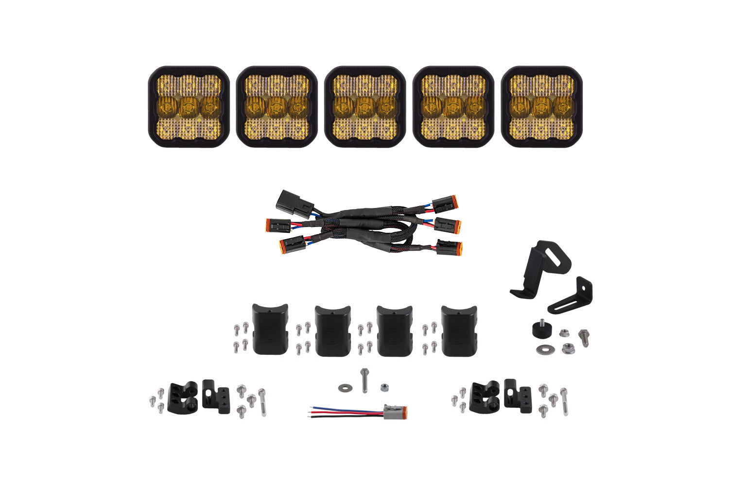 Diode Dynamics SS5 Pro Universal CrossLink 5-Pod Lightbar Yellow Combo