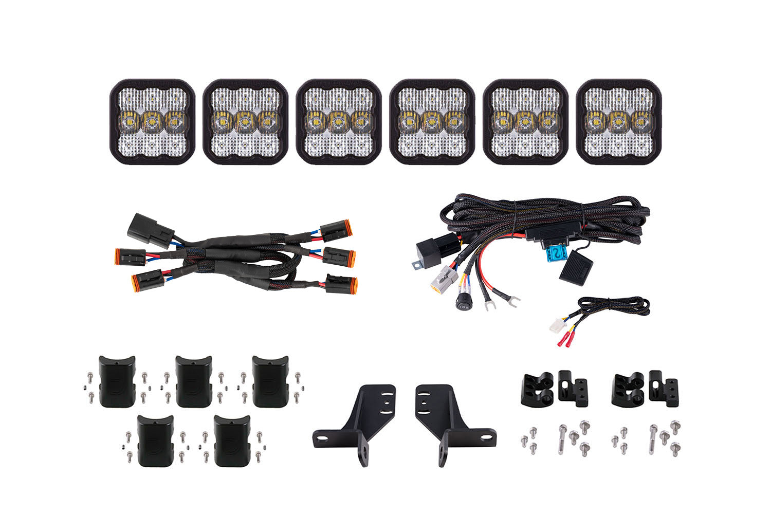 Diode Dynamics Bronco SS5 6-Pod CrossLink Grille Lightbar Kit Pro White Combo