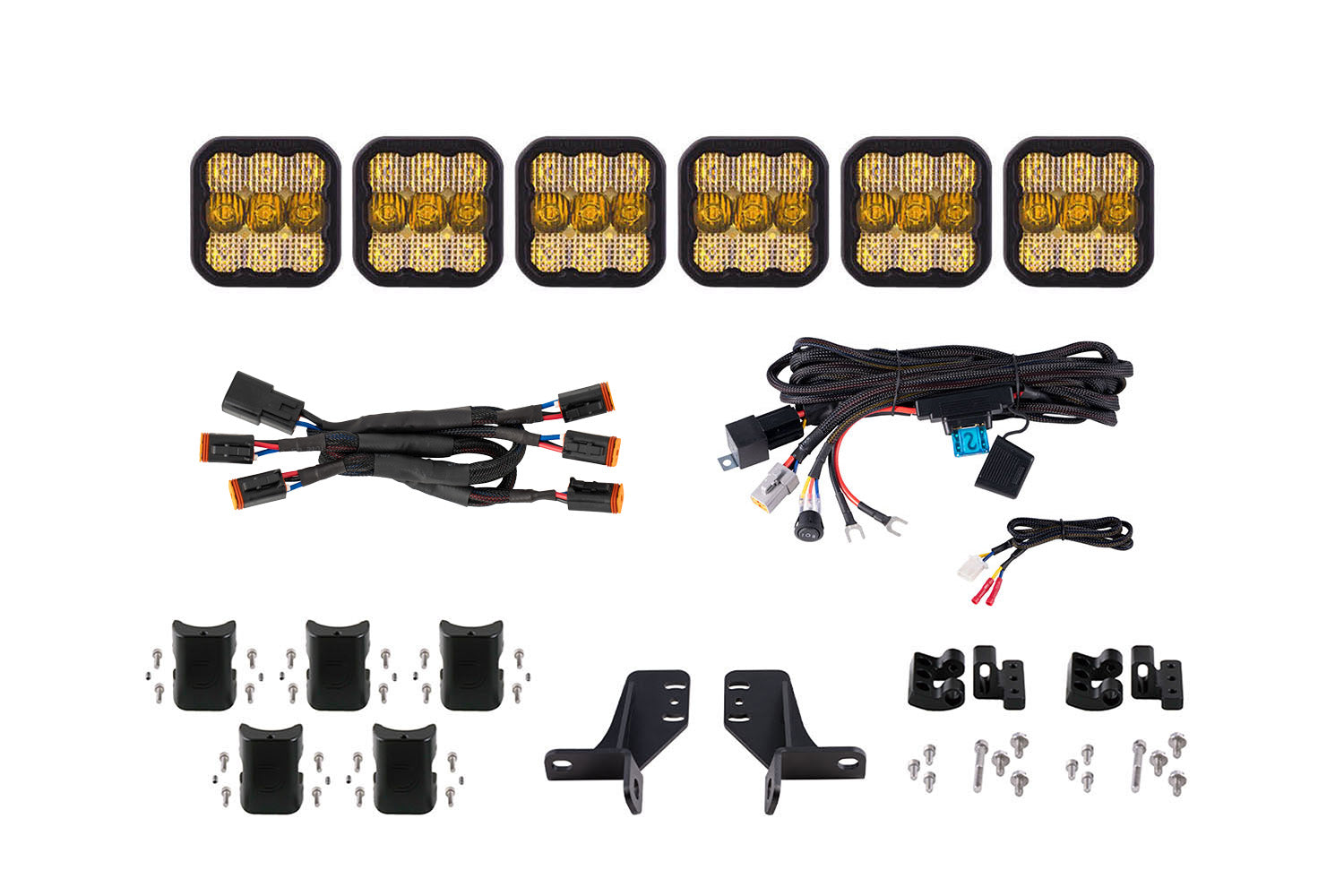 Diode Dynamics Bronco SS5 6-Pod CrossLink Grille Lightbar Kit Pro Yellow Combo