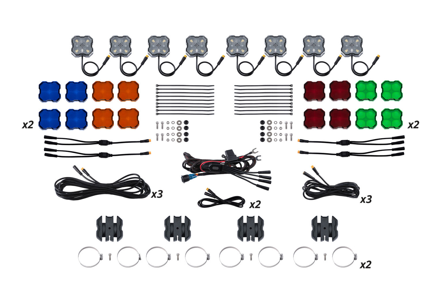 Diode Dynamics Stage Series SXS Rock Light Installer Kit White Diffused M8 (8-pack)