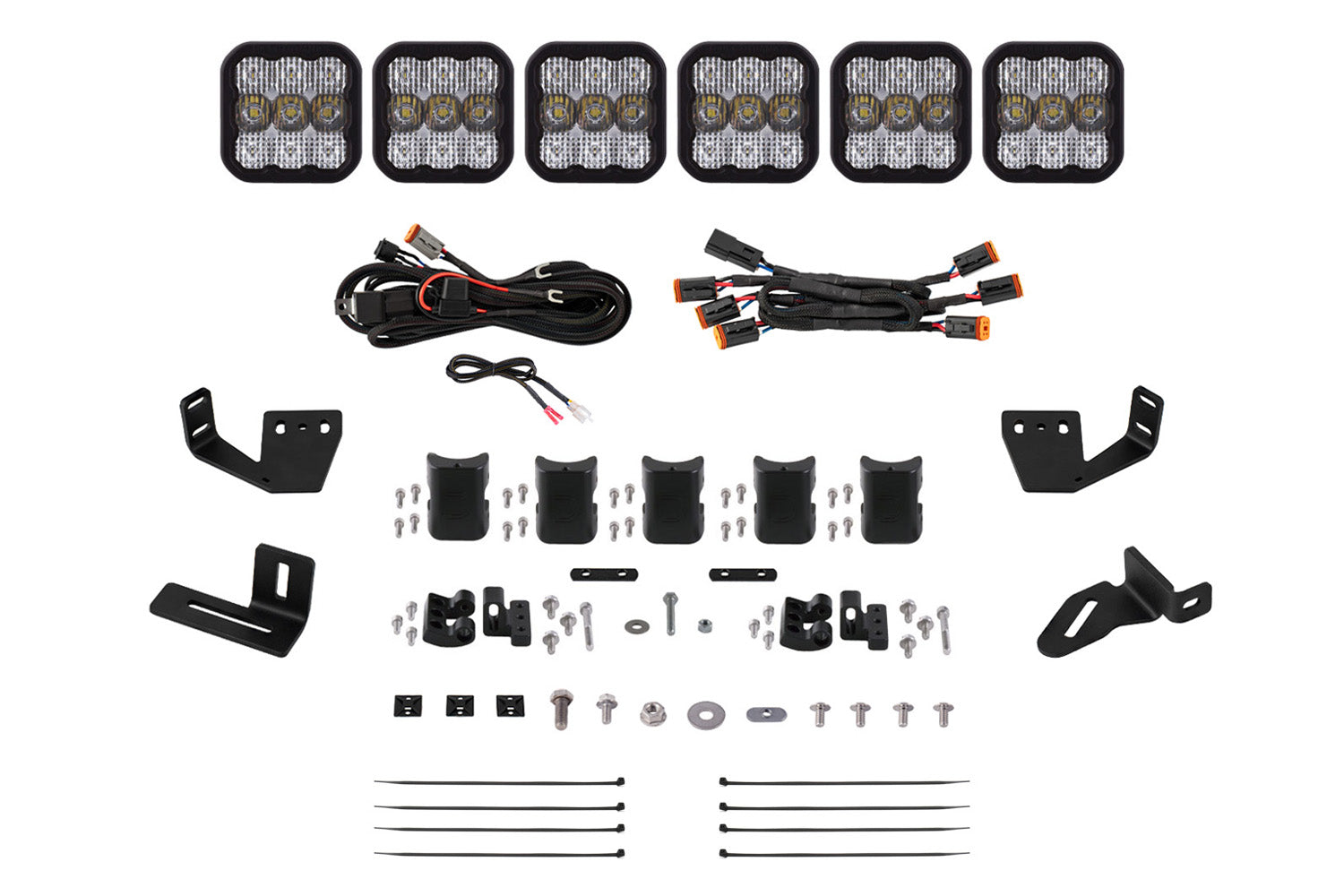 Diode Dynamics SS5 6-Pod CrossLink Mounting Kit for Prinsu/Sherpa Roof Racks Sport White Combo