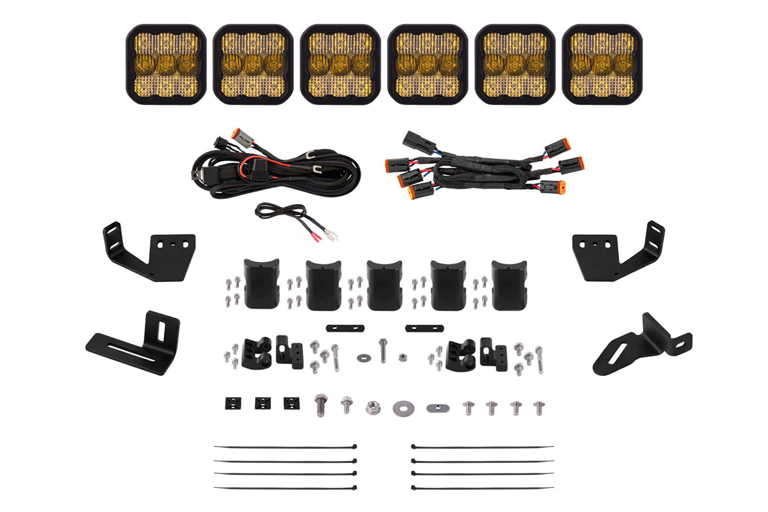 Diode Dynamics SS5 6-Pod CrossLink Mounting Kit for Prinsu/Sherpa Roof Racks Sport Yellow Combo