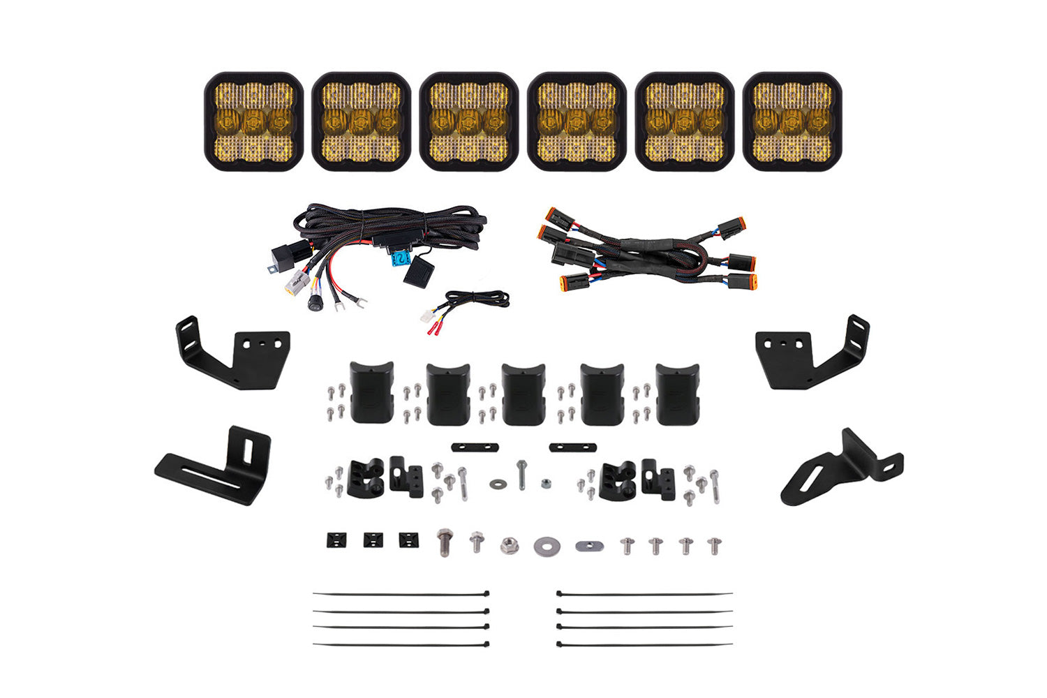 Diode Dynamics SS5 6-Pod CrossLink Mounting Kit for Prinsu/Sherpa Roof Racks Pro Yellow Combo