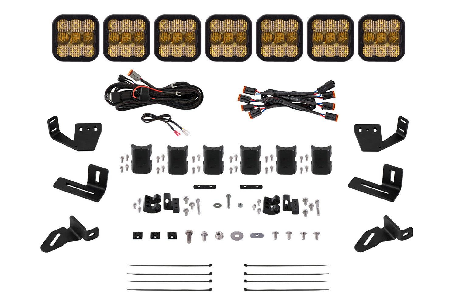 Diode Dynamics SS5 7-Pod CrossLink Mounting Kit for Prinsu/Sherpa Roof Racks Sport Yellow Combo
