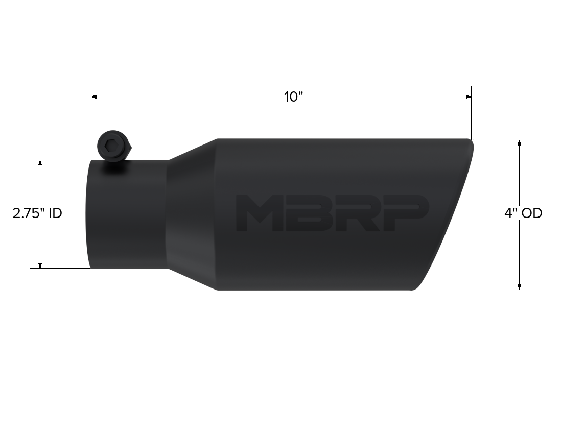 Exhaust Tip 4 Inch O.D. Angled Rolled End 2 3/4 Inch Inlet 10 Inch Length Black Coated - Apollo Off-Road