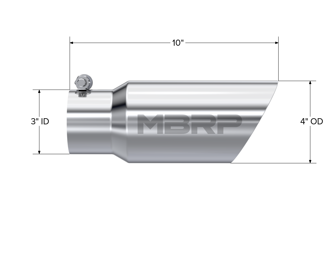 Exhaust Tip 4 Inch O.D. Dual Wall Angled 3 Inch Inlet 10 Inch Length T304 Stainless Steel - Apollo Off-Road