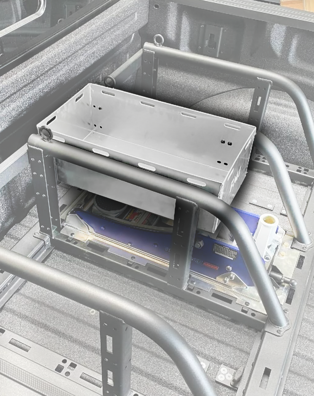 Foutz Motorsports Any Vehicle - Bolt In Aluminum Fuel Jug Tray (10" wide, 5.5 Gal) for Bed Organizer Kits