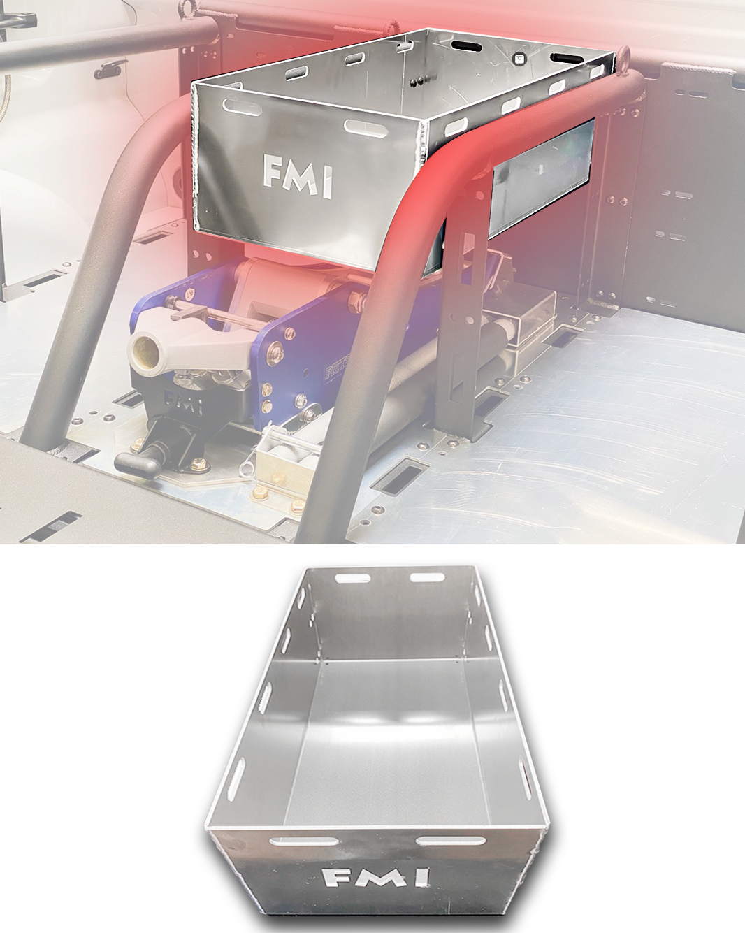 Foutz Motorsports Any Vehicle - Bolt In Aluminum Fuel Jug Tray (10" wide, 5.5 Gal) for Bed Organizer Kits