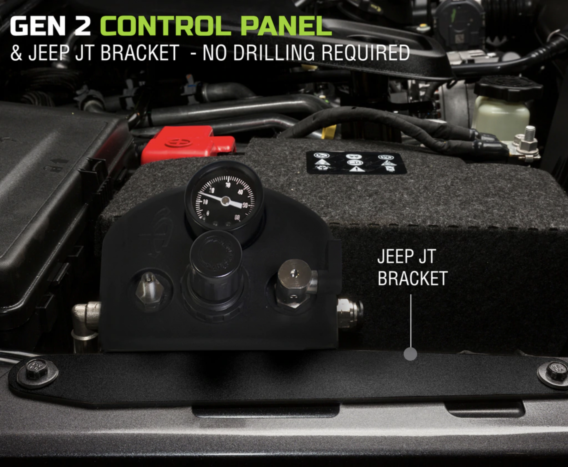 Gladiator Tire Inflator System 4 Tire For 19-20 Jeep Gladiator W/Engine Mount With Box, Fittings, Hoses and Storage Bag Black - Apollo Off-Road