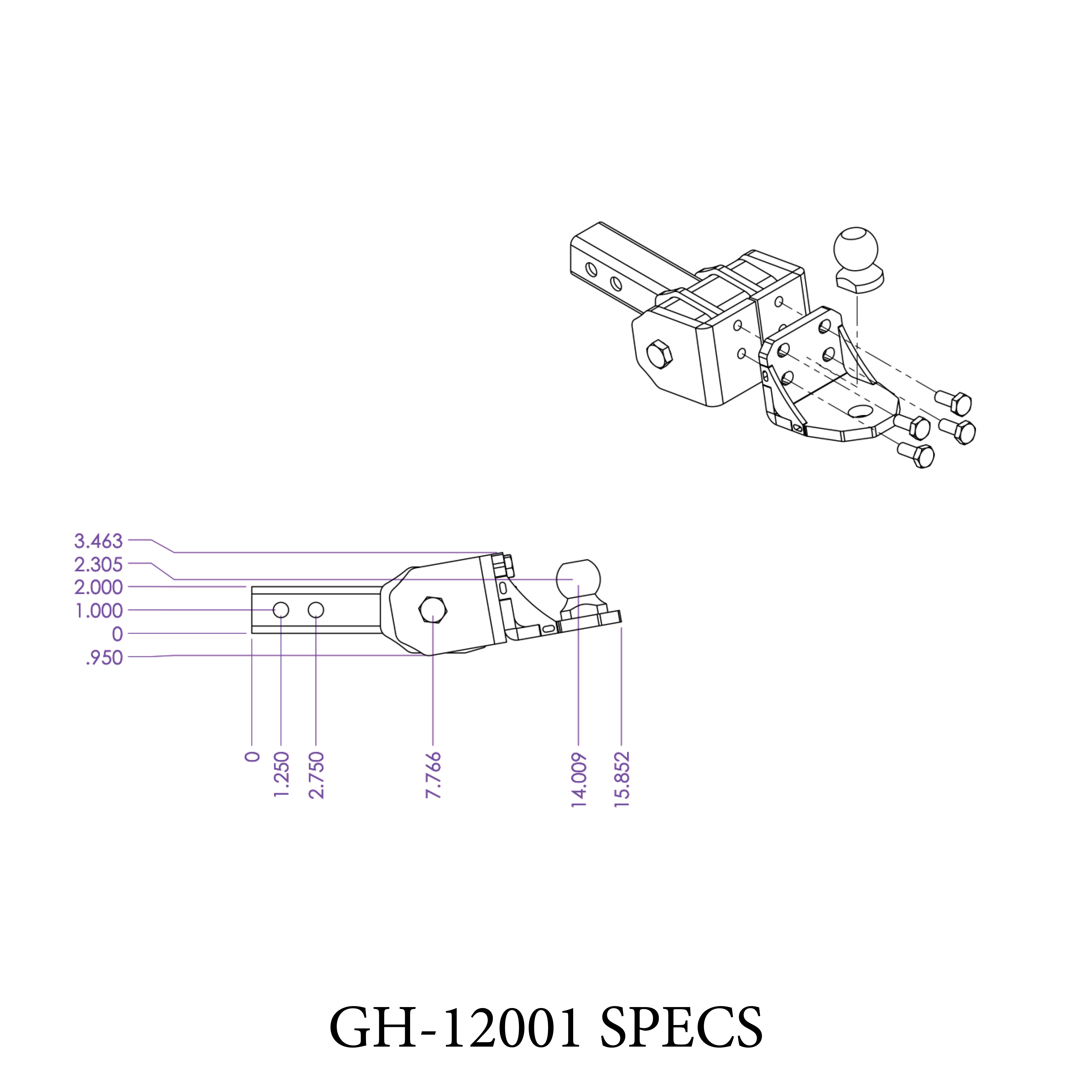 GLYDER TORSION-FLEX 2" Shank 2" drop .4K-.7K TW 7K Hitch & Ball 1" Dia Hole - Apollo Off-Road