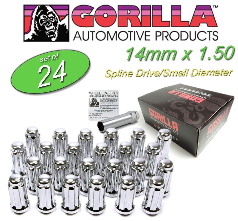Gorilla Spline Lug Kit (Black or Chrome), M14x1.5 (6-Lug Kit), Set of 24 w/ Key - Apollo Off-Road