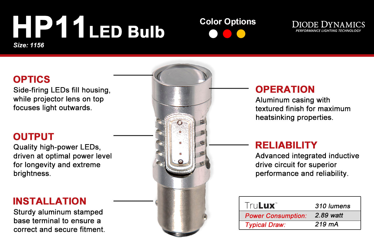 Diode Dynamics 1156 HP11 LED Amber (single)
