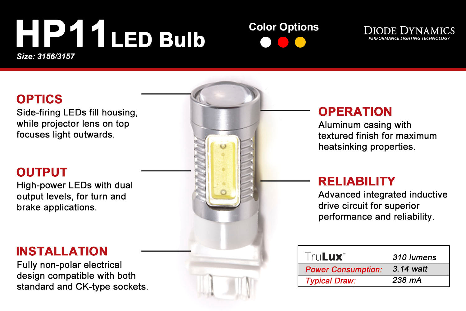 Diode Dynamics 3157 HP11 LED Amber (single)