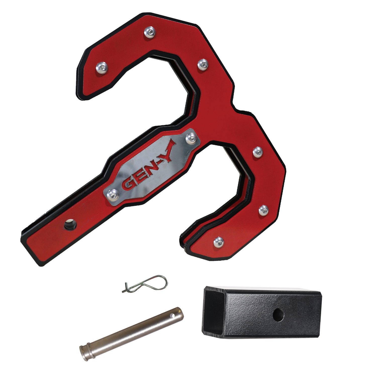 Hulk 2.0 Tow Hook 16K 2" Shank Black/Red Reducer Sleeve, Pin & Clip - Apollo Off-Road