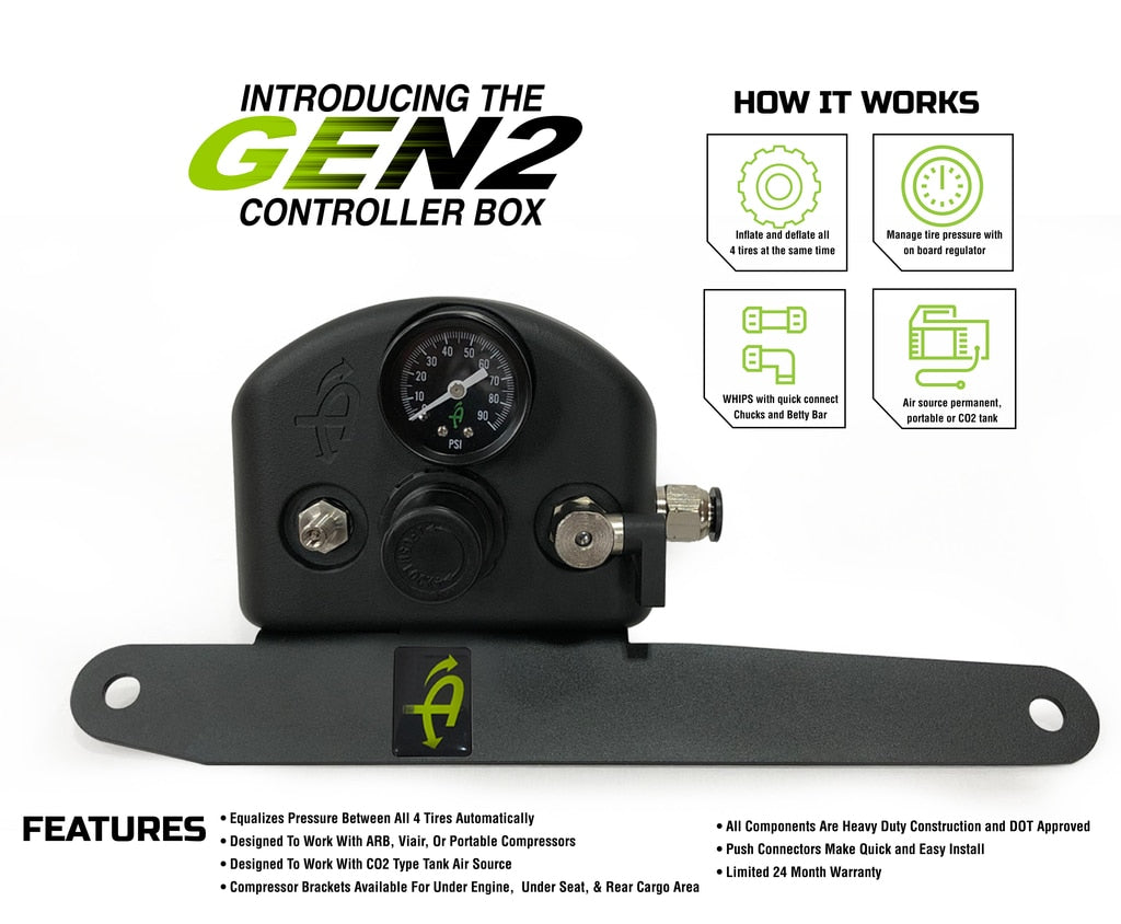 Jeep JK Tire Inflator System 4 Tire For 18-20 Jeep Wrangler 2/4 Door W/Engine Mount With Box, Fittings, Hoses and Storage Bag Black - Apollo Off-Road