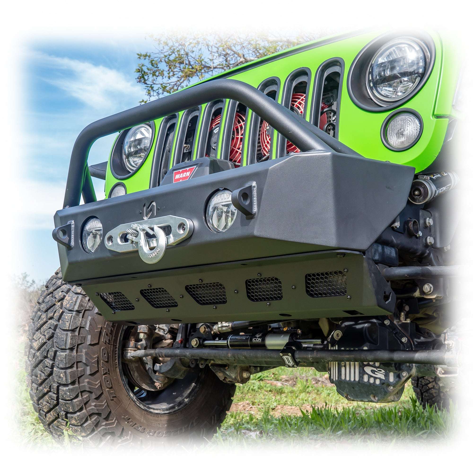 Front Bumper with Skid Plate and Recessed Winch Mount for Jeep Wrangler JK, JL, and Gladiator JT