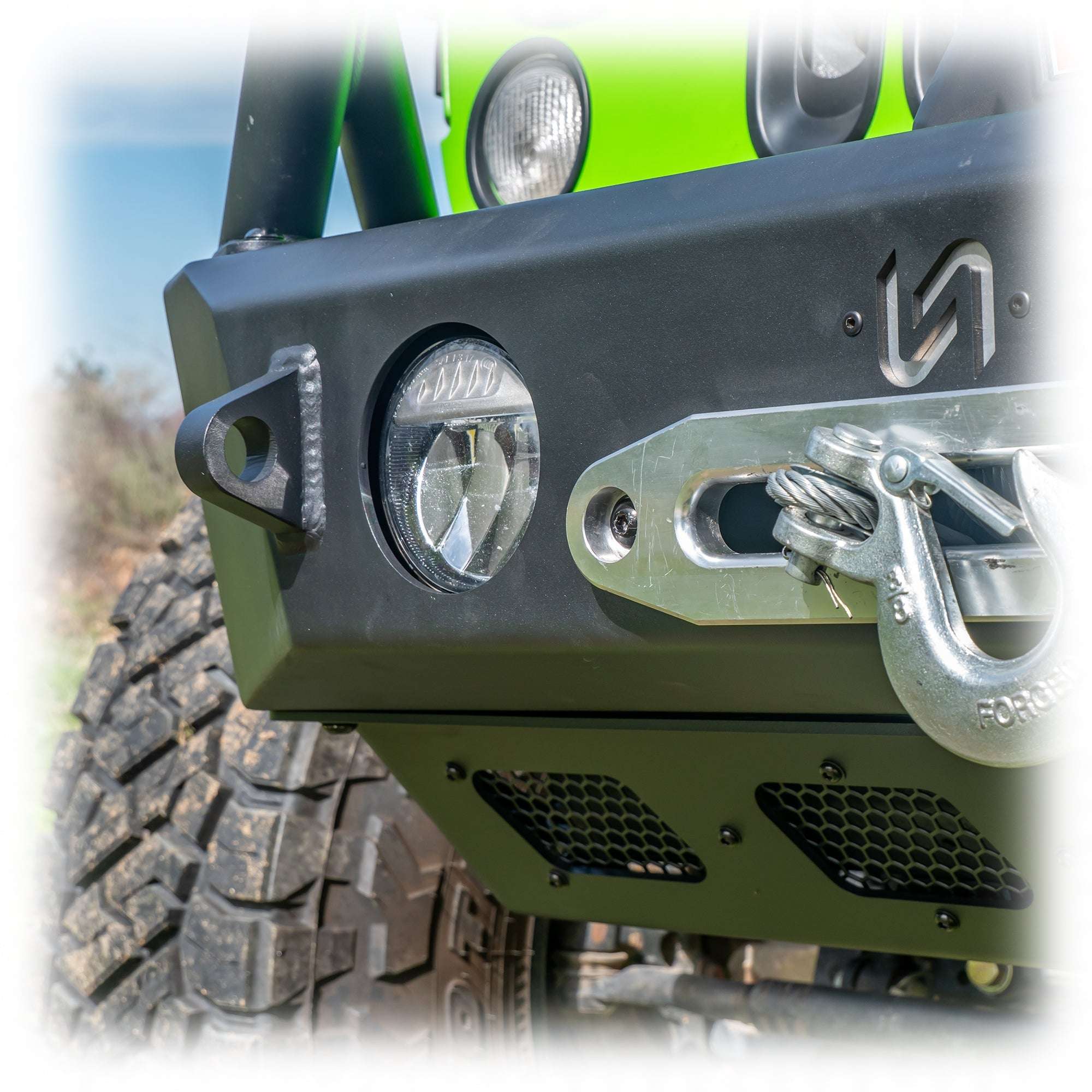 Front Bumper with Skid Plate and Recessed Winch Mount for Jeep Wrangler JK, JL, and Gladiator JT