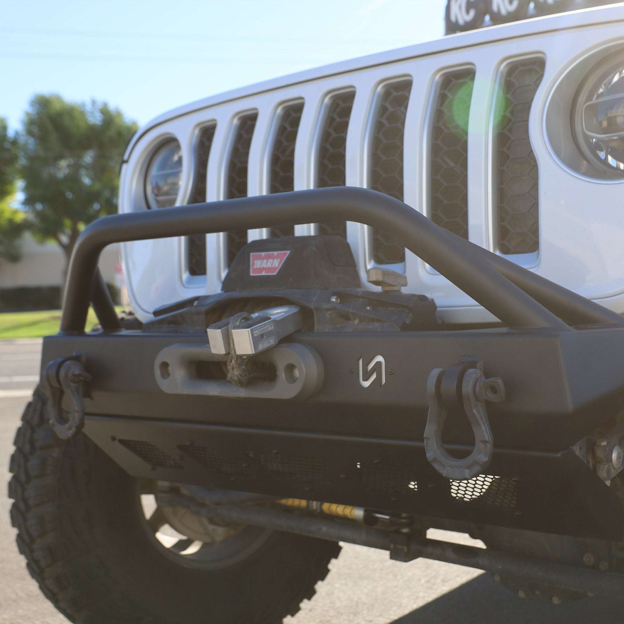 Front Bumper with Welded Bull Bar and Skid Plate for Jeep Wrangler JK, JL, and Gladiator JT