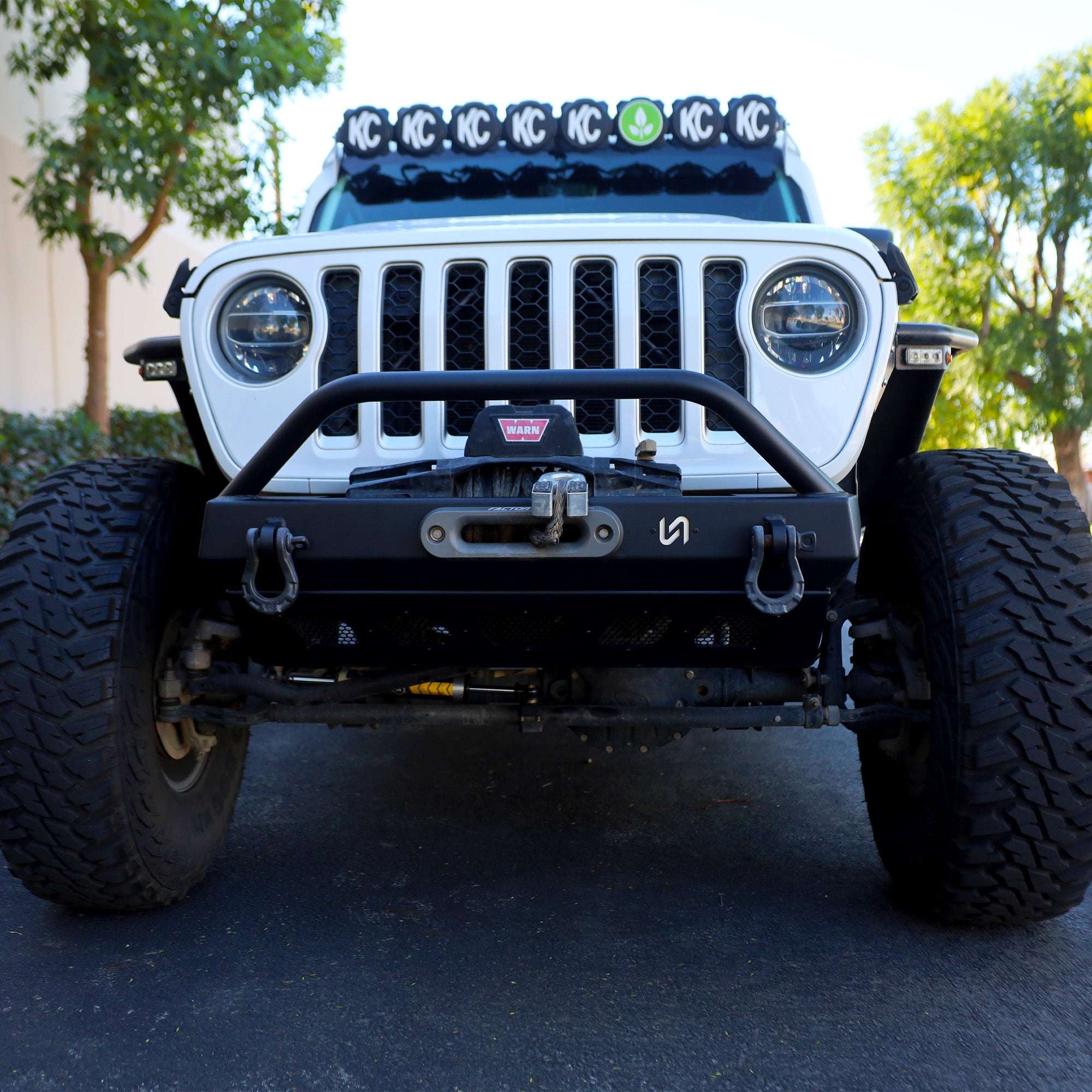 Front Bumper with Welded Bull Bar and Skid Plate for Jeep Wrangler JK, JL, and Gladiator JT
