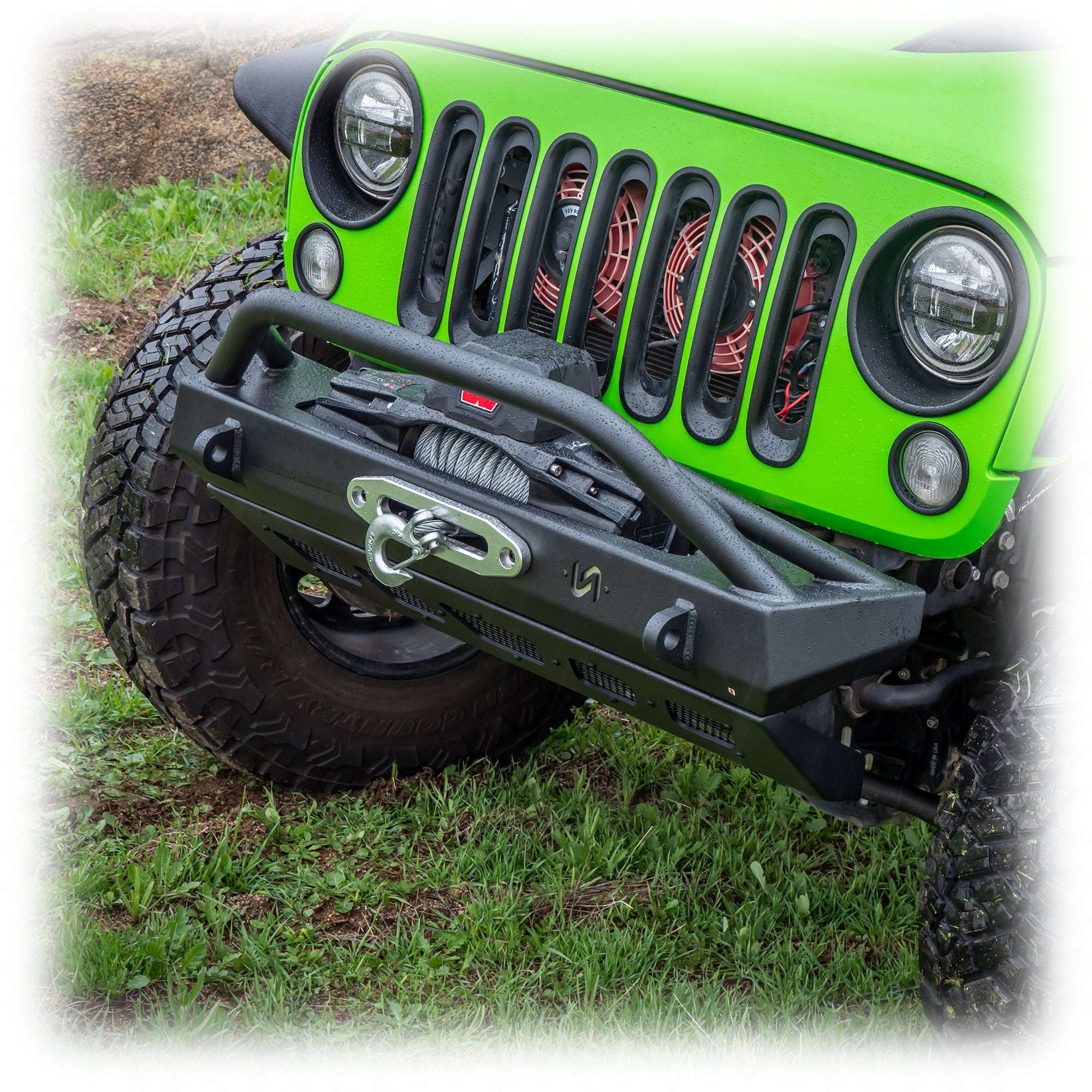Front Bumper with Welded Bull Bar and Skid Plate for Jeep Wrangler JK, JL, and Gladiator JT