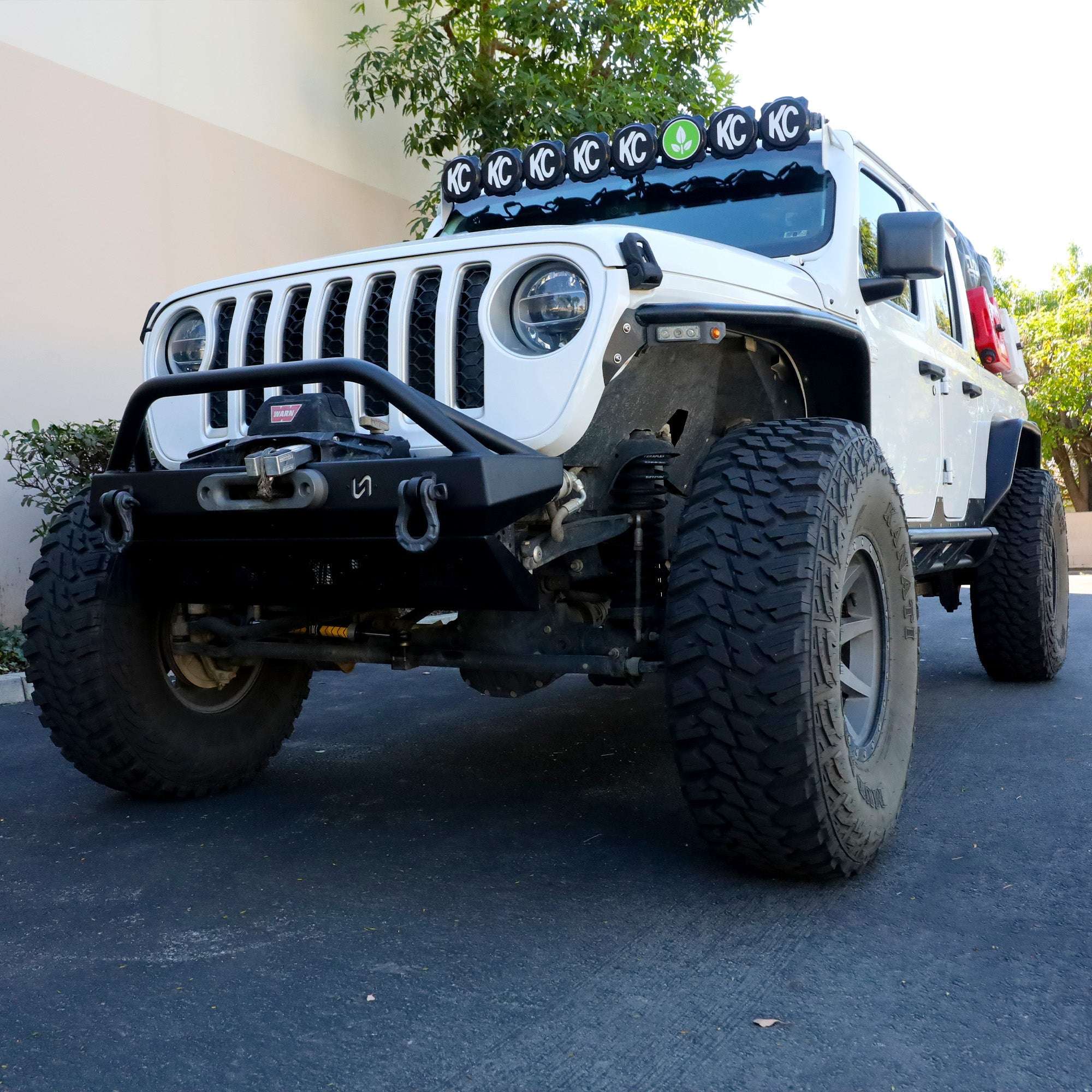 Front Bumper with Welded Bull Bar and Skid Plate for Jeep Wrangler JK, JL, and Gladiator JT