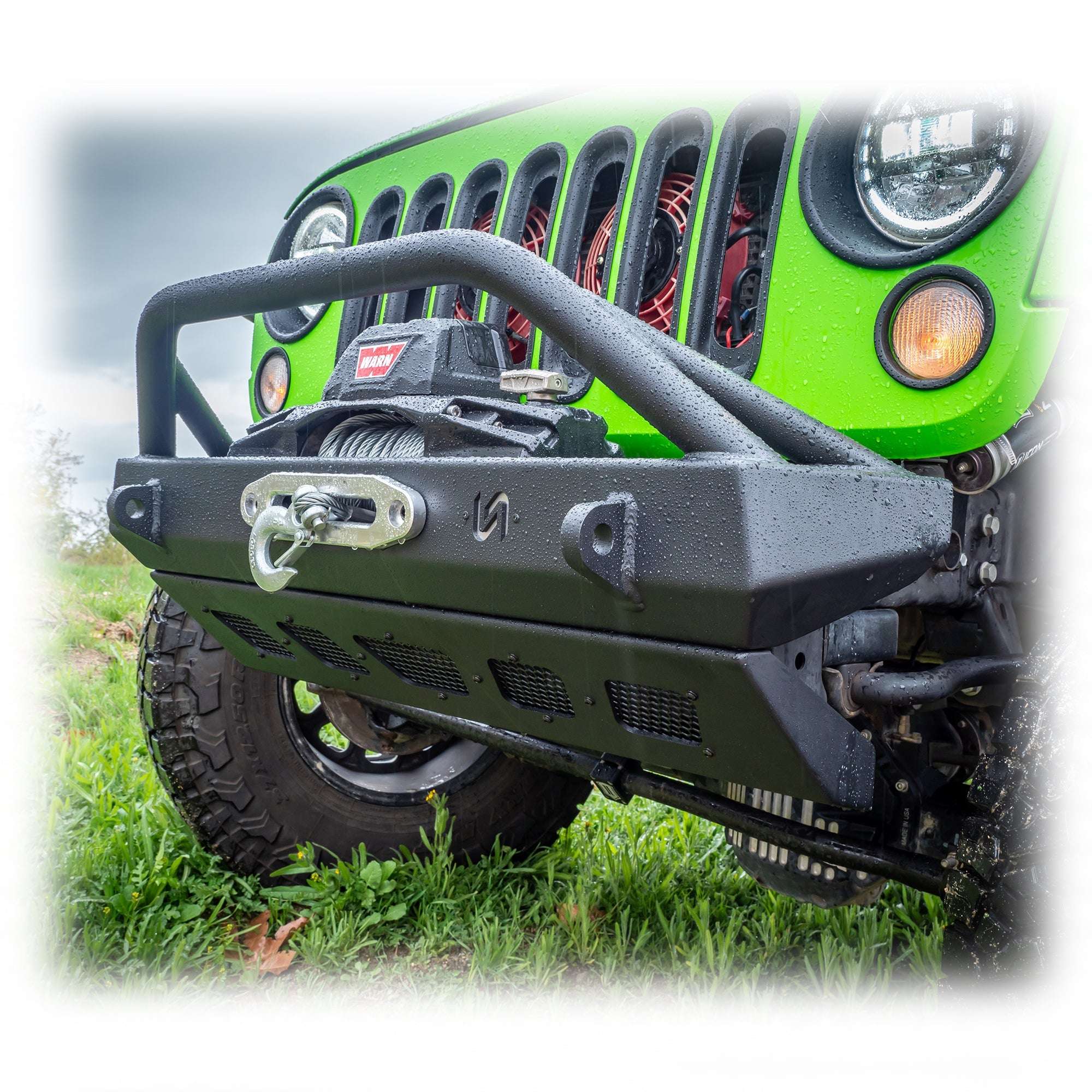 Front Bumper with Welded Bull Bar and Skid Plate for Jeep Wrangler JK, JL, and Gladiator JT
