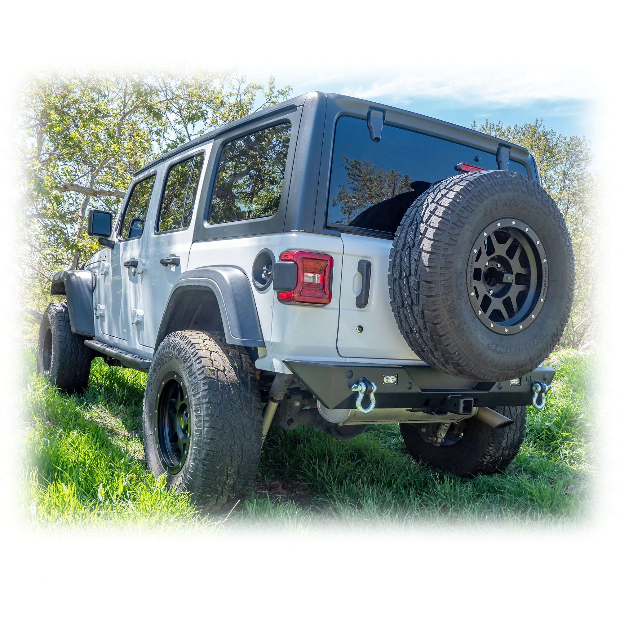 Minimalist Rear Bumper with LED Pod Lights and Hitch Receiver for Jeep Wrangler JL