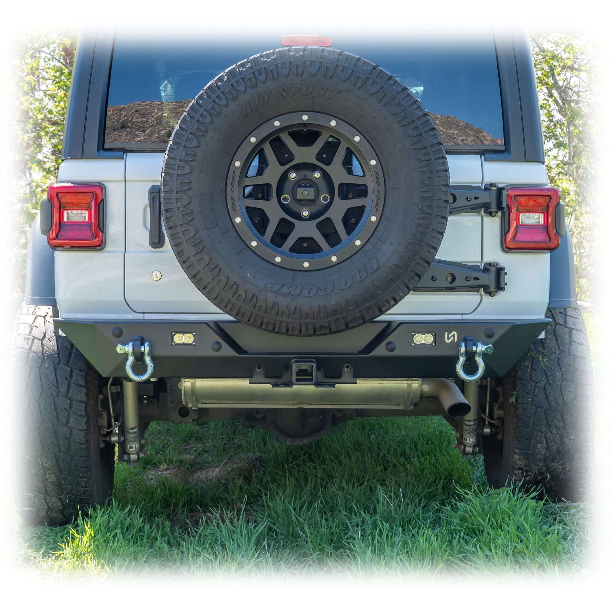 Minimalist Rear Bumper with LED Pod Lights and Hitch Receiver for Jeep Wrangler JL