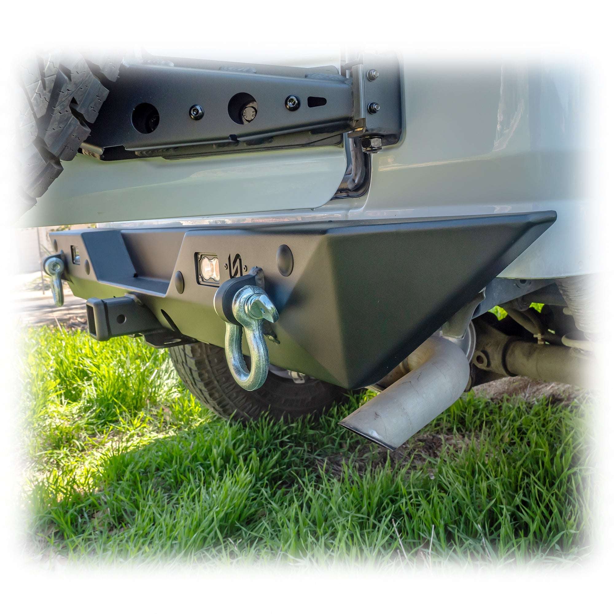 Minimalist Rear Bumper with LED Pod Lights and Hitch Receiver for Jeep Wrangler JL