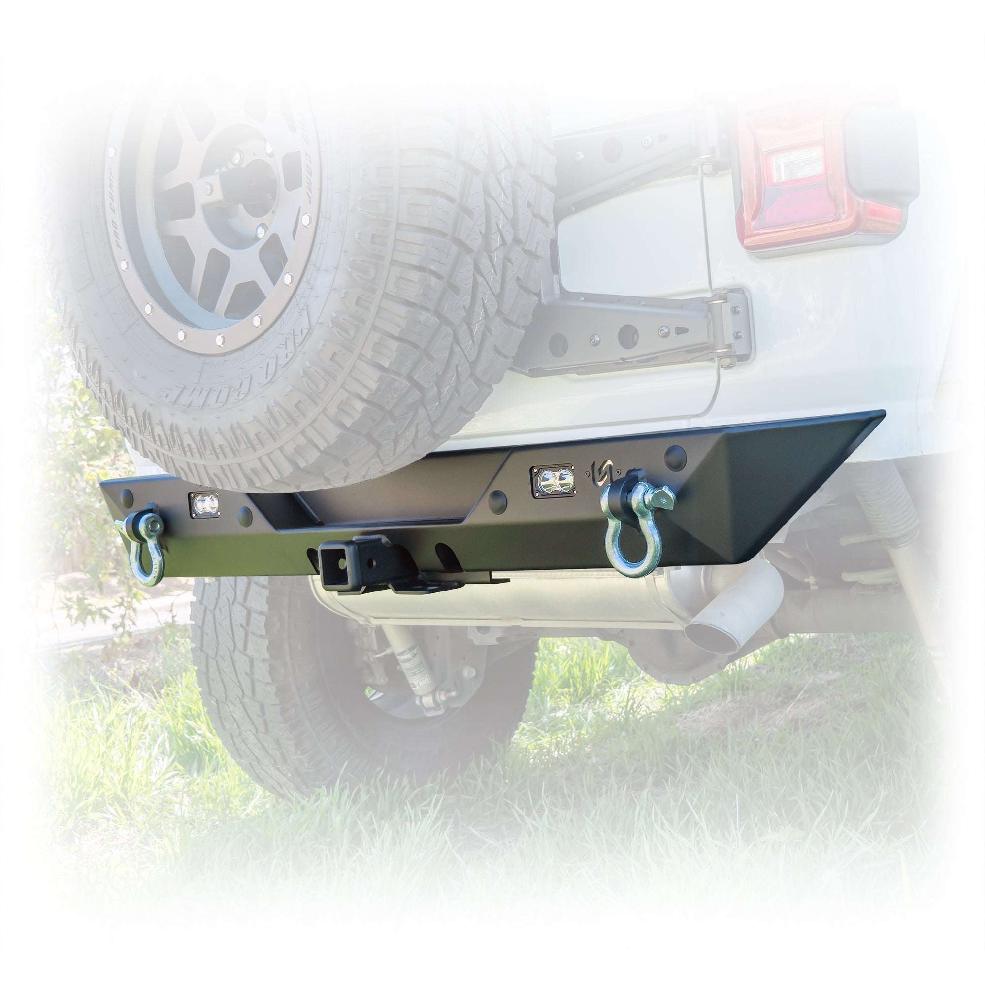 Minimalist Rear Bumper with LED Pod Lights and Hitch Receiver for Jeep Wrangler JL
