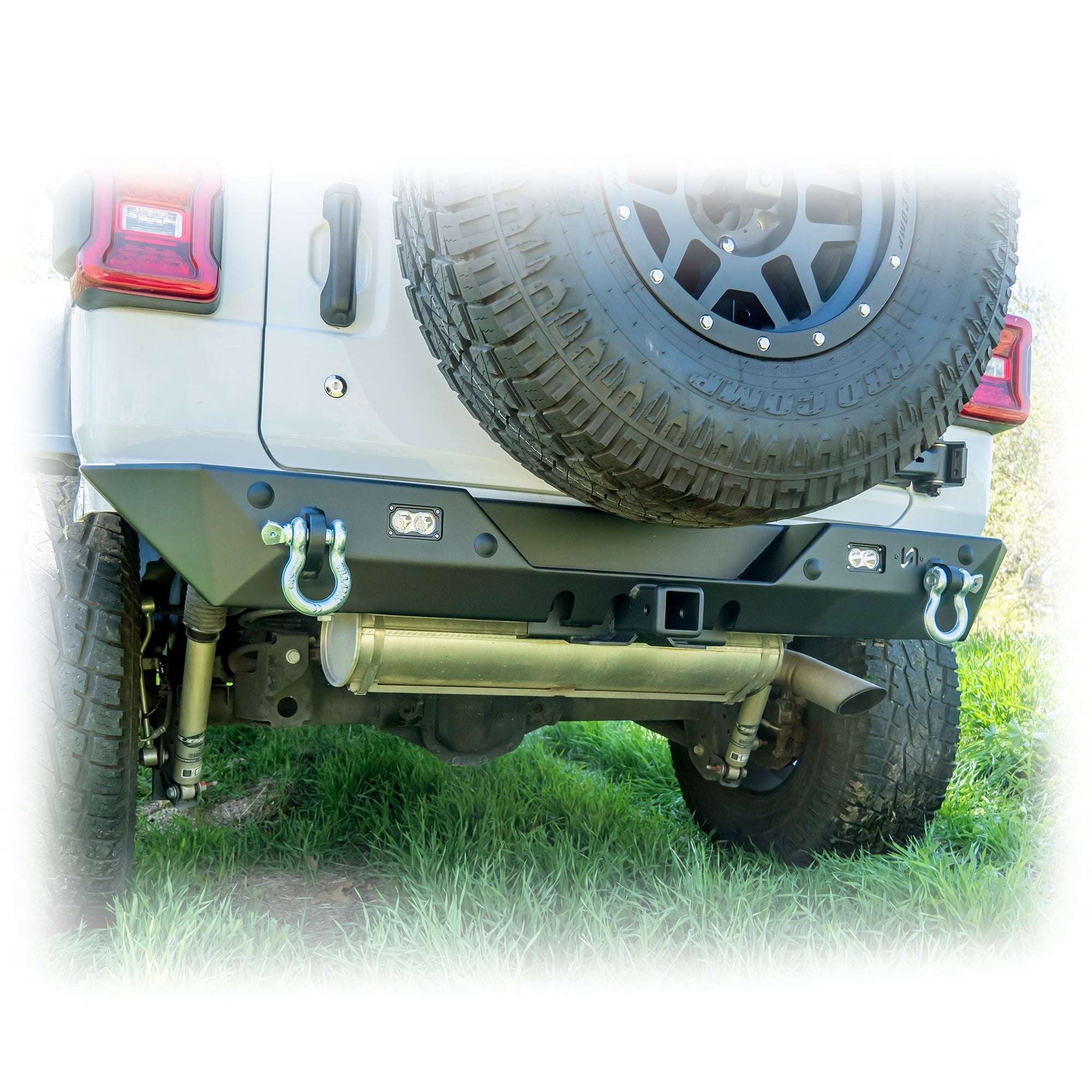 Minimalist Rear Bumper with LED Pod Lights and Hitch Receiver for Jeep Wrangler JL