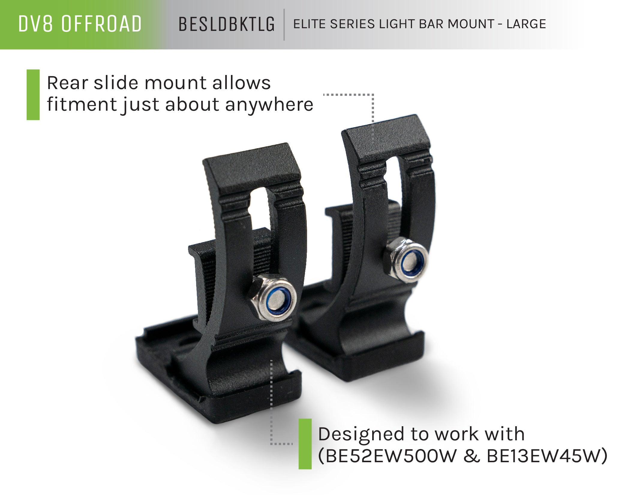 Large Size Rear Slide Mount for Elite Series Light Bars Fits BE52EW500W/BE13EW45W - Apollo Off-Road
