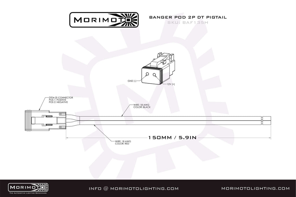 Morimoto 2P DT Pigtail Harness: (1/2/4Banger) (6in Long) - Apollo Off-Road