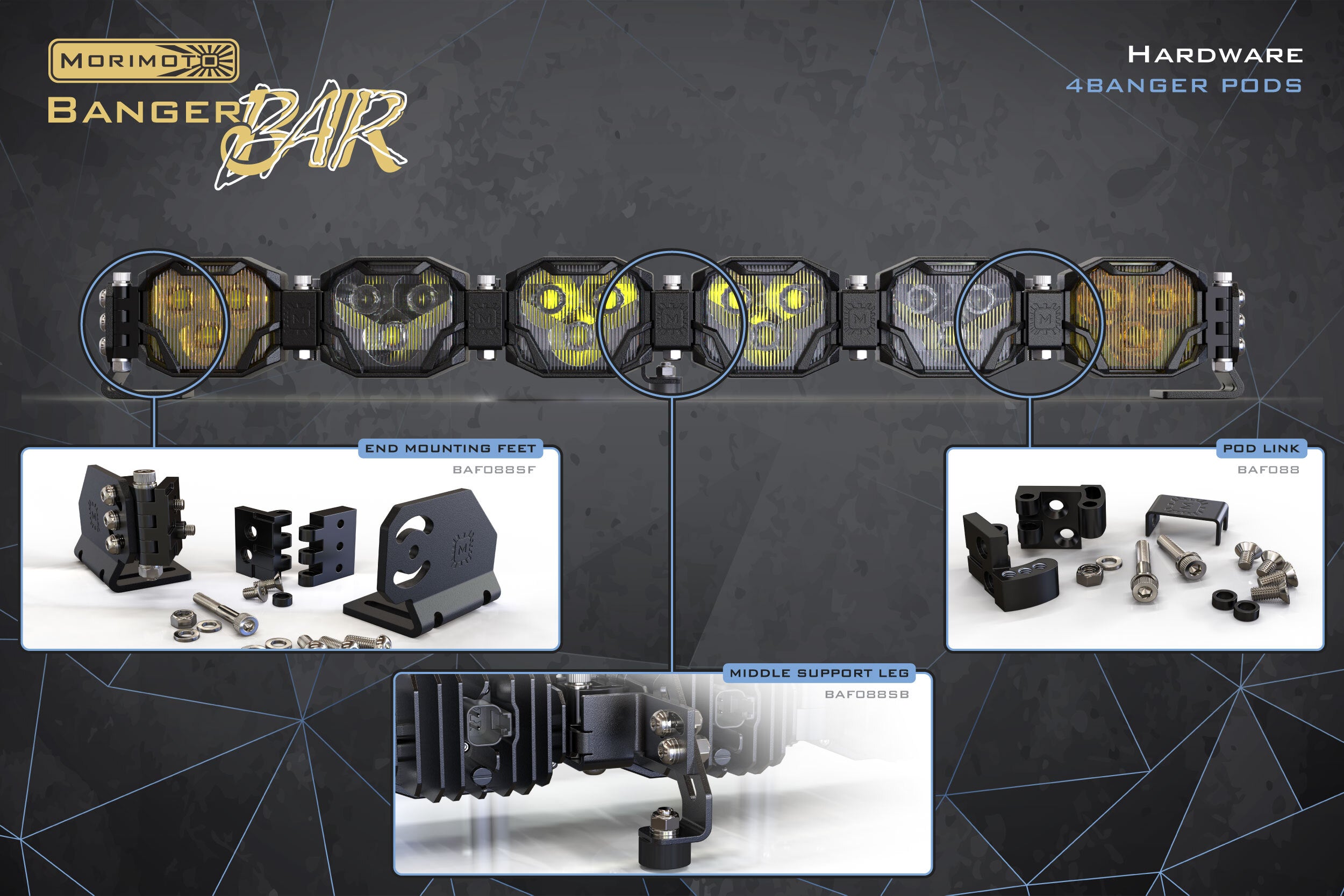 Morimoto 4Banger: Banger Bar Middle Support Leg (Each) - Apollo Off-Road