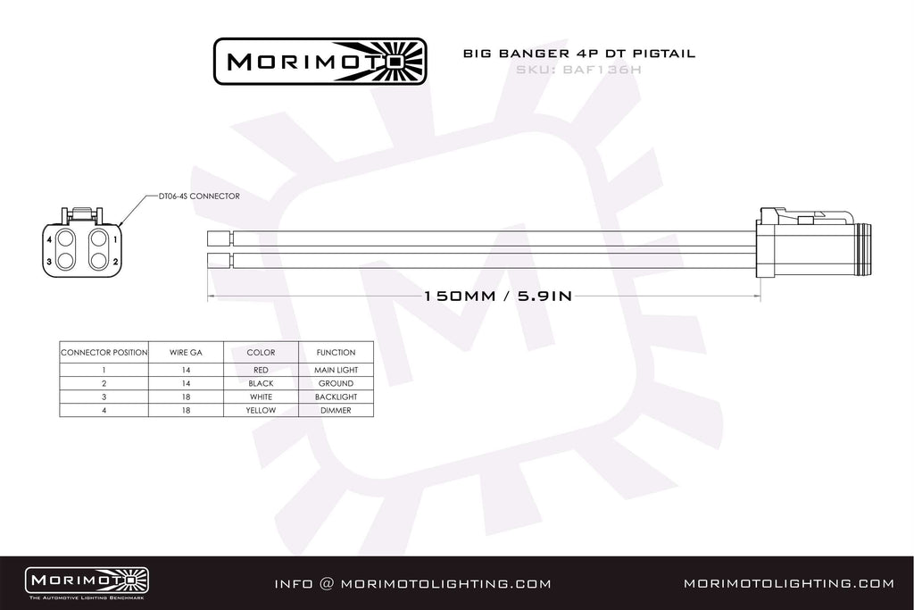 Morimoto 4P DT Pigtail Harness: (BigBanger) (6in Long) - Apollo Off-Road