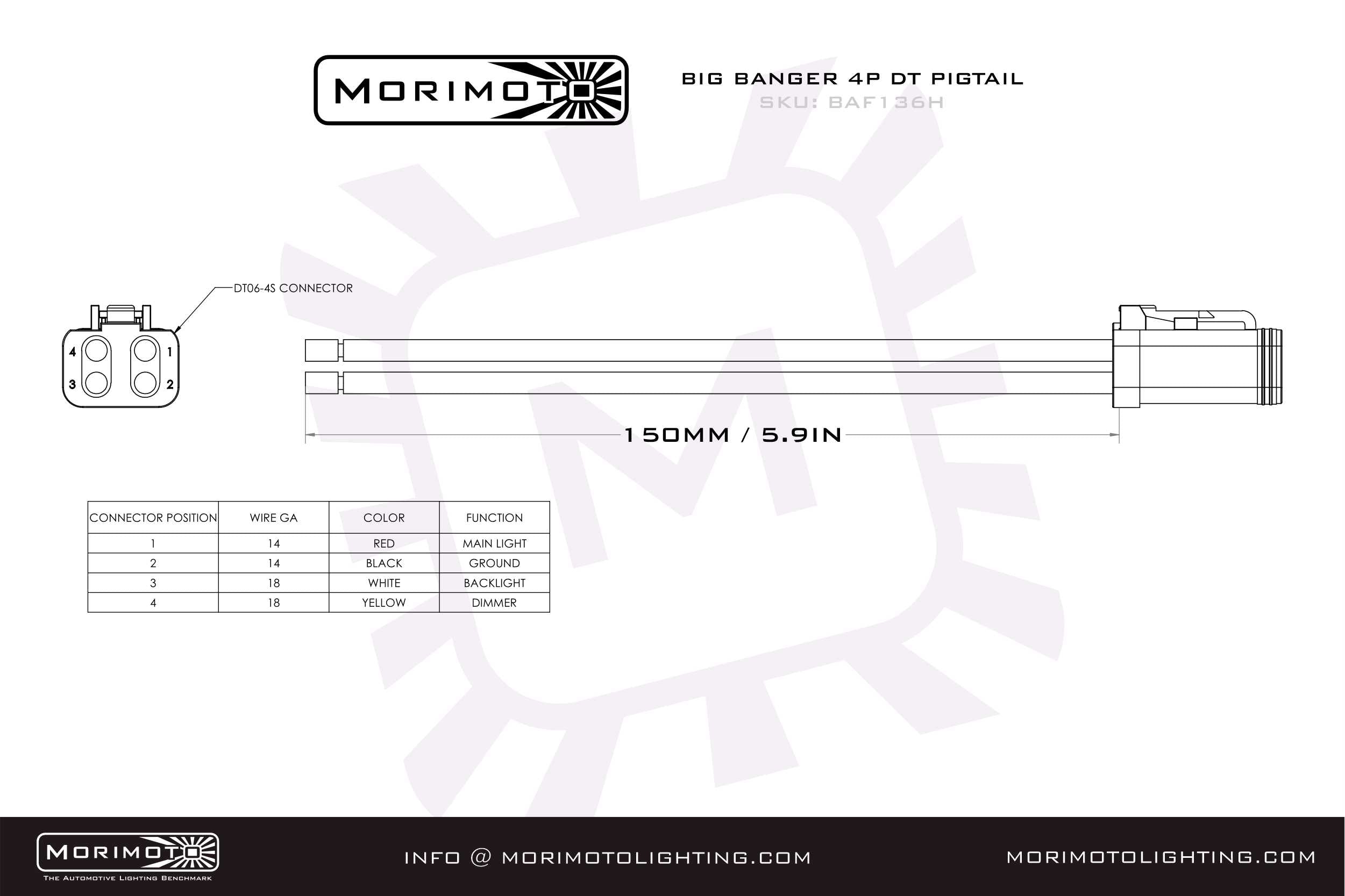 Morimoto 4P DT Pigtail Harness: (BigBanger) (6in Long) - Apollo Off-Road