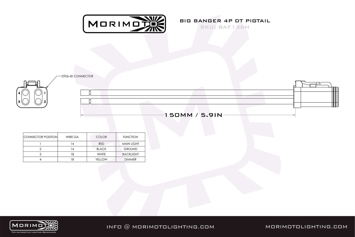 Morimoto 4P DT Pigtail Harness: (BigBanger) (6in Long) - Apollo Off-Road