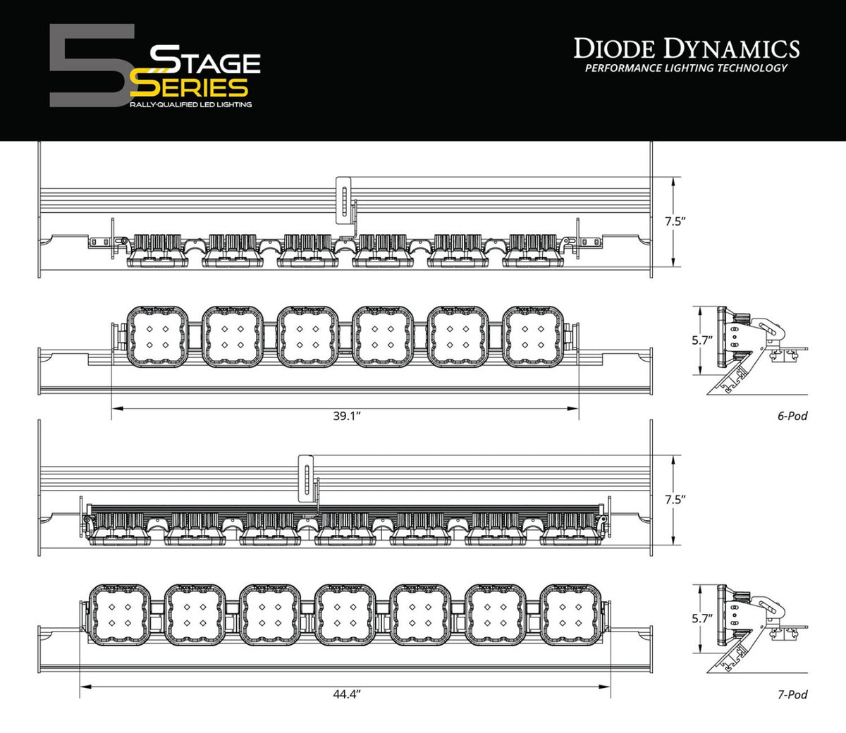 Diode Dynamics SS5 6-Pod CrossLink Mounting Kit for Prinsu/Sherpa Roof Racks Pro White Driving