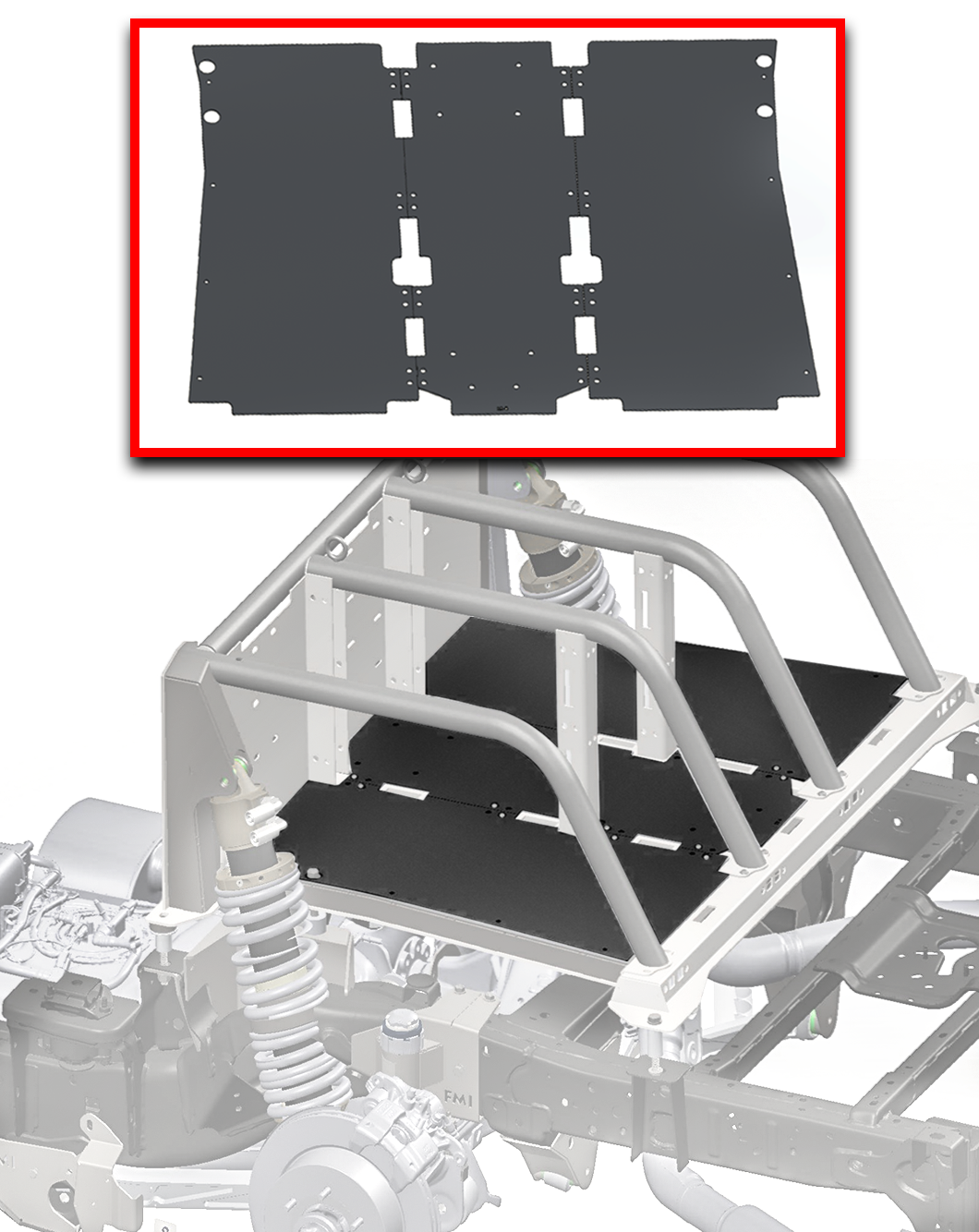 Foutz Motorsports Modular Bed Organizer Aluminum floor plates 3-pc - front deck kit 2024-2026 Ford Ranger Raptor